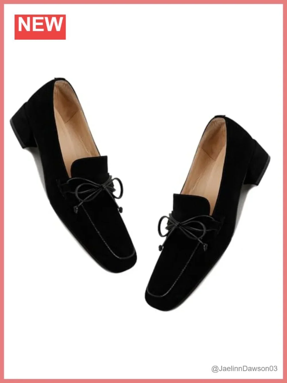 Women's Suede Bow Loafer Heels Comfortable Block Low Heel Slip On Square Toe